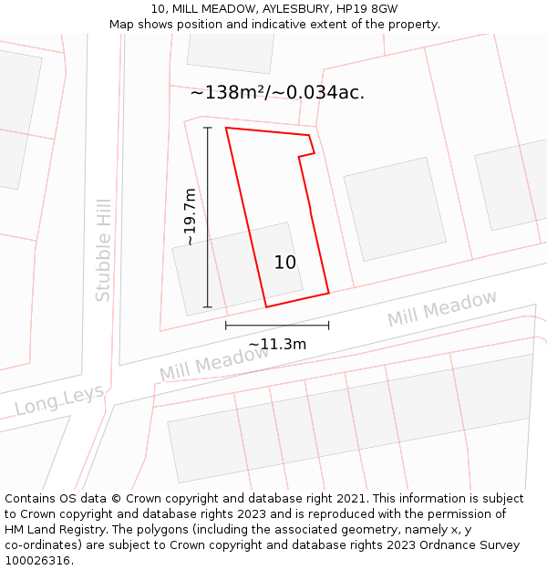 10, MILL MEADOW, AYLESBURY, HP19 8GW: Plot and title map