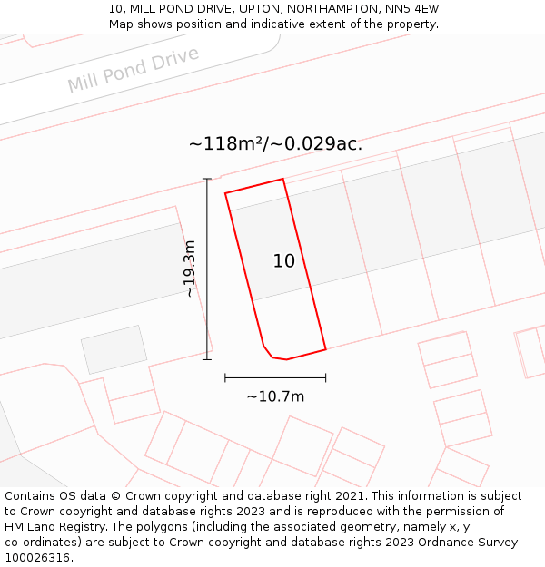 10, MILL POND DRIVE, UPTON, NORTHAMPTON, NN5 4EW: Plot and title map