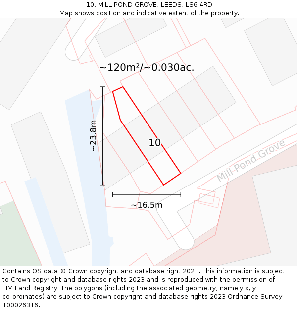 10, MILL POND GROVE, LEEDS, LS6 4RD: Plot and title map