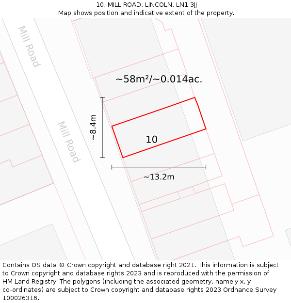 10, MILL ROAD, LINCOLN, LN1 3JJ: Plot and title map