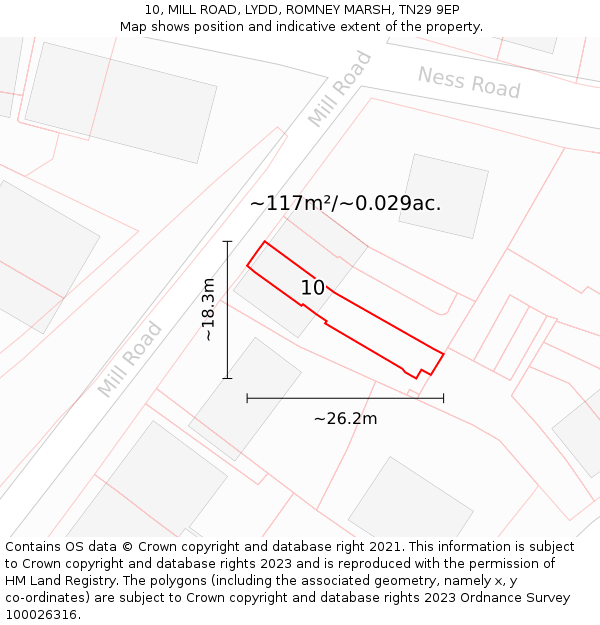 10, MILL ROAD, LYDD, ROMNEY MARSH, TN29 9EP: Plot and title map