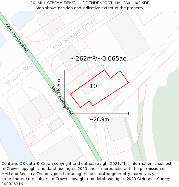 10, MILL STREAM DRIVE, LUDDENDENFOOT, HALIFAX, HX2 6DE: Plot and title map