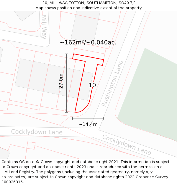 10, MILL WAY, TOTTON, SOUTHAMPTON, SO40 7JF: Plot and title map
