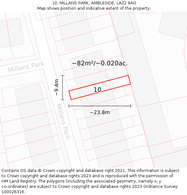 10, MILLANS PARK, AMBLESIDE, LA22 9AG: Plot and title map