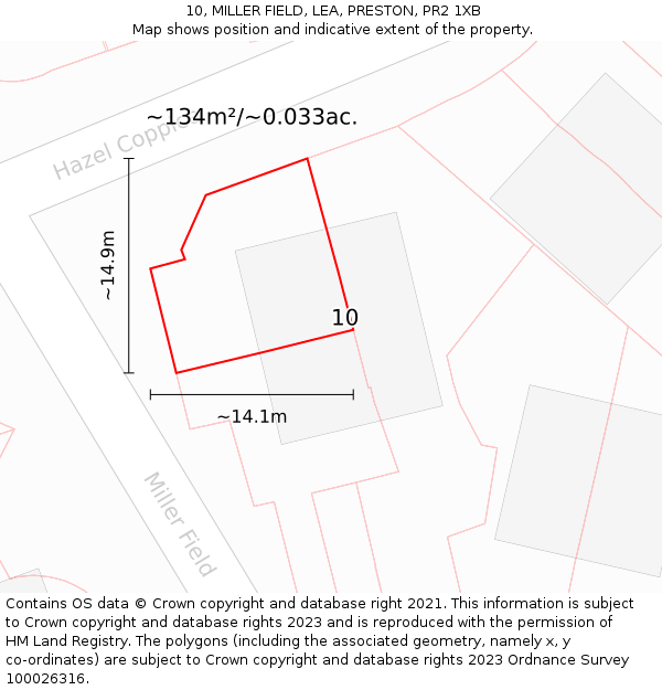 10, MILLER FIELD, LEA, PRESTON, PR2 1XB: Plot and title map