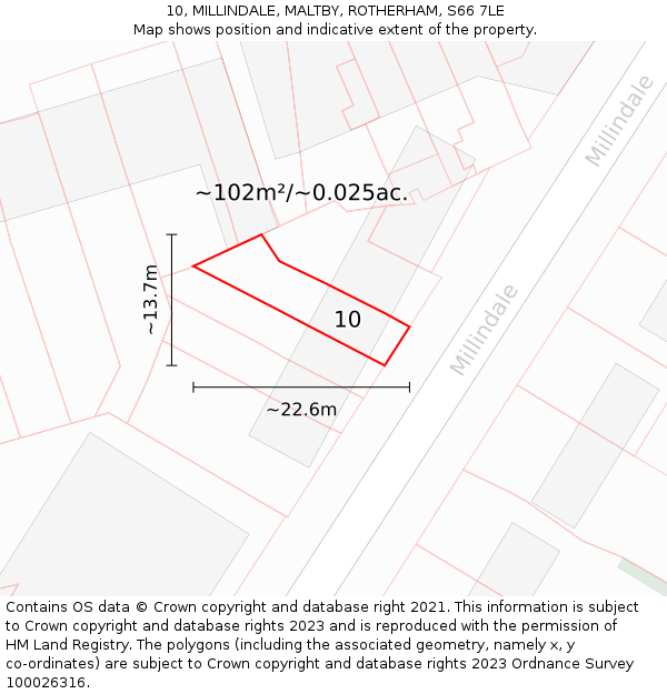 10, MILLINDALE, MALTBY, ROTHERHAM, S66 7LE: Plot and title map