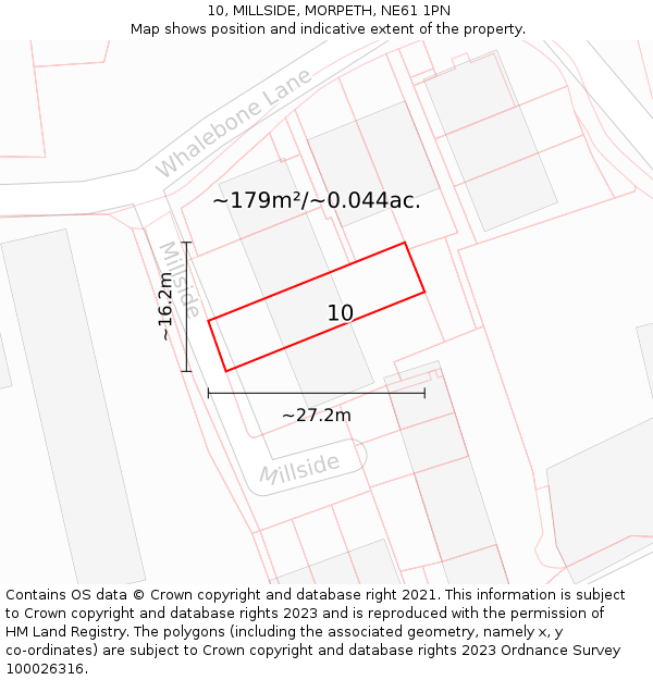 10, MILLSIDE, MORPETH, NE61 1PN: Plot and title map