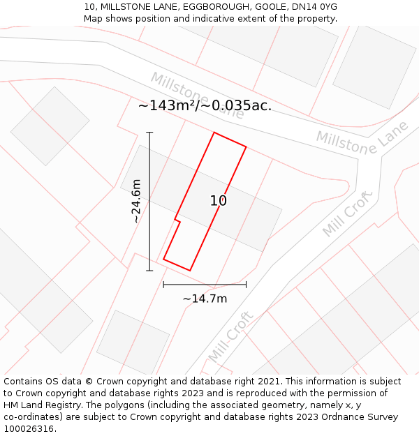 10, MILLSTONE LANE, EGGBOROUGH, GOOLE, DN14 0YG: Plot and title map