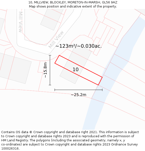 10, MILLVIEW, BLOCKLEY, MORETON-IN-MARSH, GL56 9AZ: Plot and title map