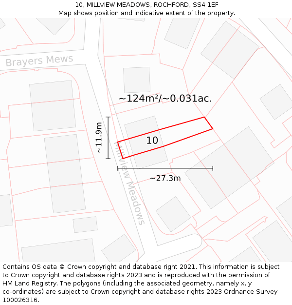 10, MILLVIEW MEADOWS, ROCHFORD, SS4 1EF: Plot and title map