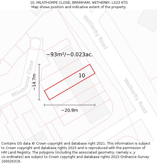 10, MILNTHORPE CLOSE, BRAMHAM, WETHERBY, LS23 6TG: Plot and title map