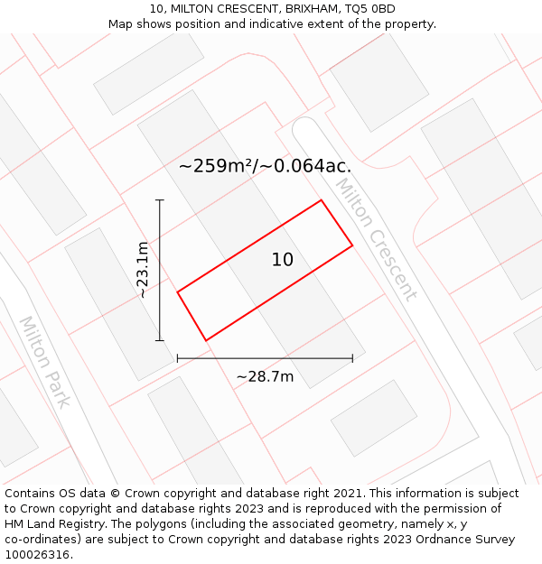 10, MILTON CRESCENT, BRIXHAM, TQ5 0BD: Plot and title map