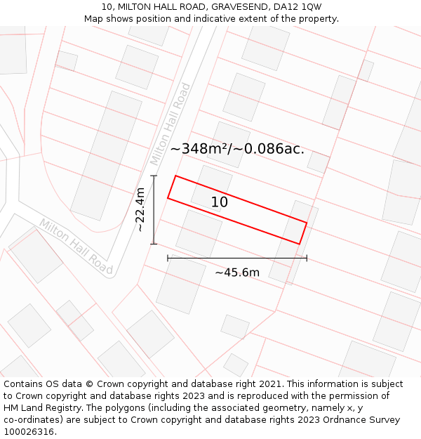 10, MILTON HALL ROAD, GRAVESEND, DA12 1QW: Plot and title map