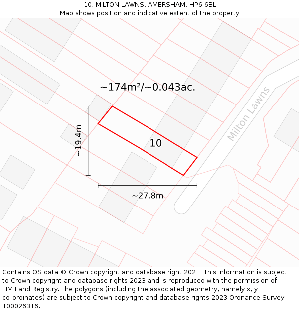 10, MILTON LAWNS, AMERSHAM, HP6 6BL: Plot and title map