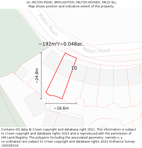 10, MILTON ROAD, BROUGHTON, MILTON KEYNES, MK10 9LL: Plot and title map