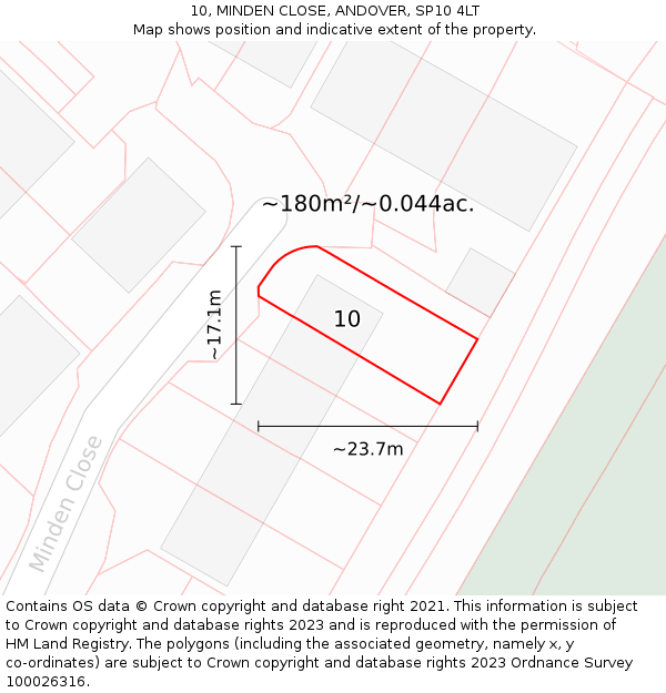10, MINDEN CLOSE, ANDOVER, SP10 4LT: Plot and title map