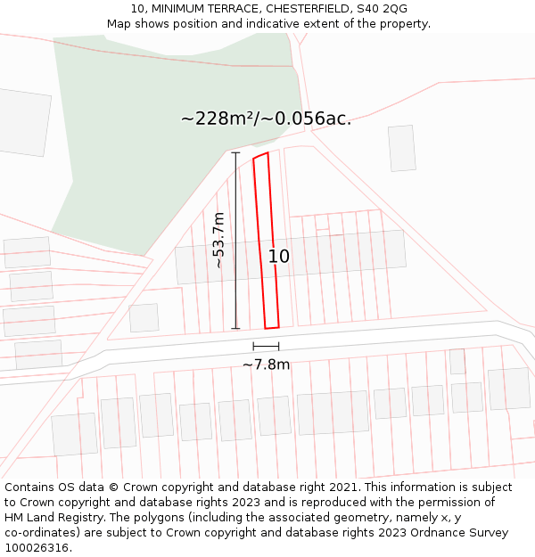 10, MINIMUM TERRACE, CHESTERFIELD, S40 2QG: Plot and title map