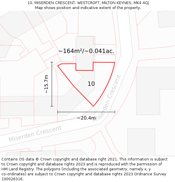 10, MISERDEN CRESCENT, WESTCROFT, MILTON KEYNES, MK4 4GJ: Plot and title map