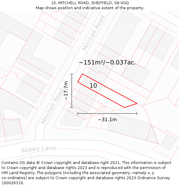 10, MITCHELL ROAD, SHEFFIELD, S8 0GQ: Plot and title map