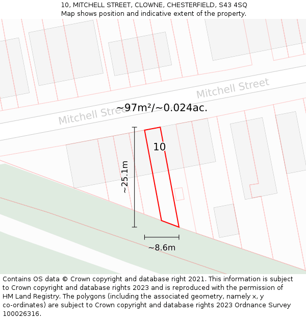 10, MITCHELL STREET, CLOWNE, CHESTERFIELD, S43 4SQ: Plot and title map