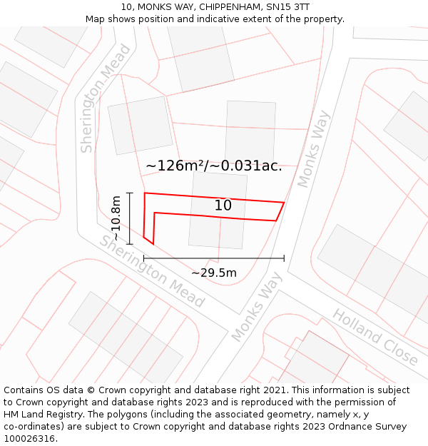 10, MONKS WAY, CHIPPENHAM, SN15 3TT: Plot and title map