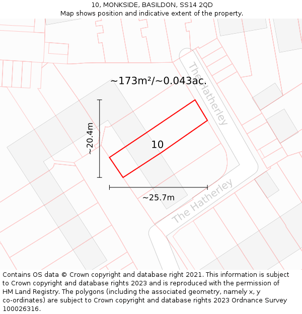 10, MONKSIDE, BASILDON, SS14 2QD: Plot and title map