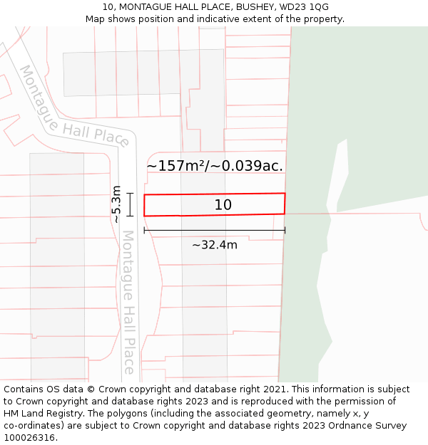 10, MONTAGUE HALL PLACE, BUSHEY, WD23 1QG: Plot and title map