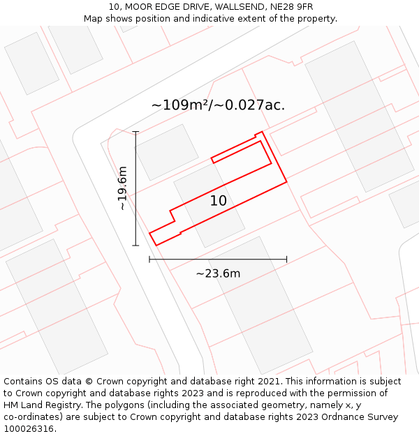 10, MOOR EDGE DRIVE, WALLSEND, NE28 9FR: Plot and title map