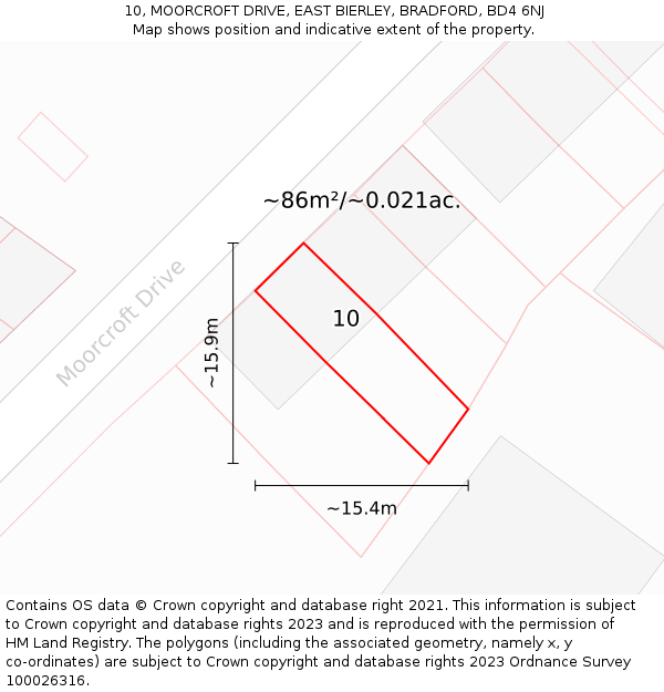 10, MOORCROFT DRIVE, EAST BIERLEY, BRADFORD, BD4 6NJ: Plot and title map