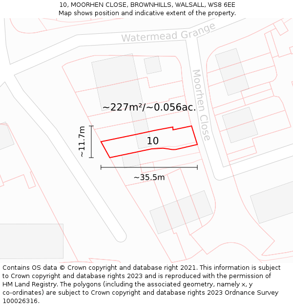 10, MOORHEN CLOSE, BROWNHILLS, WALSALL, WS8 6EE: Plot and title map