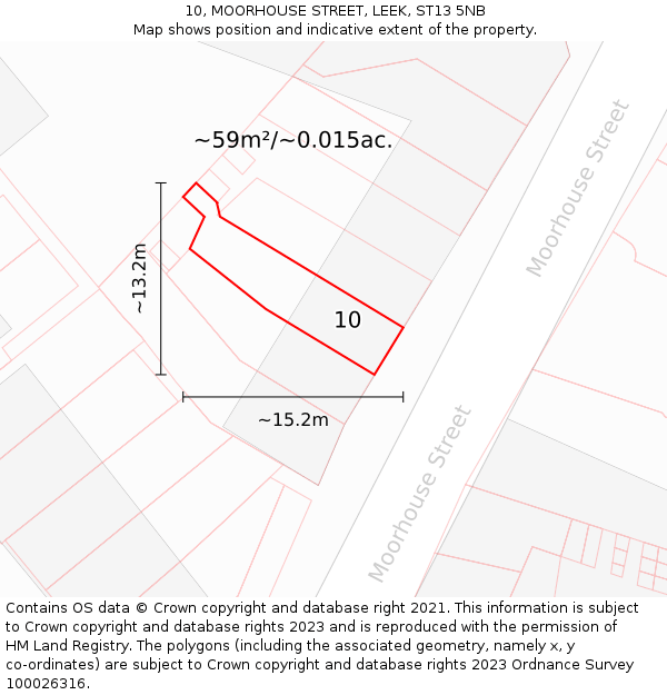 10, MOORHOUSE STREET, LEEK, ST13 5NB: Plot and title map