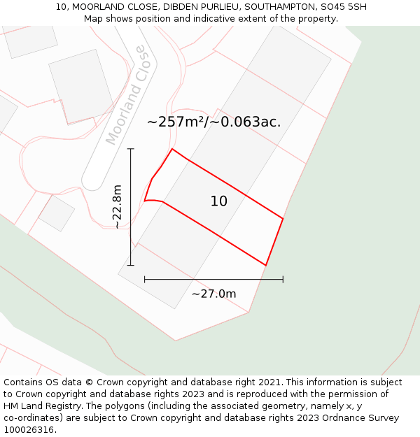 10, MOORLAND CLOSE, DIBDEN PURLIEU, SOUTHAMPTON, SO45 5SH: Plot and title map