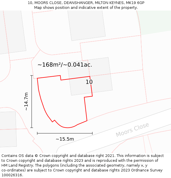 10, MOORS CLOSE, DEANSHANGER, MILTON KEYNES, MK19 6GP: Plot and title map