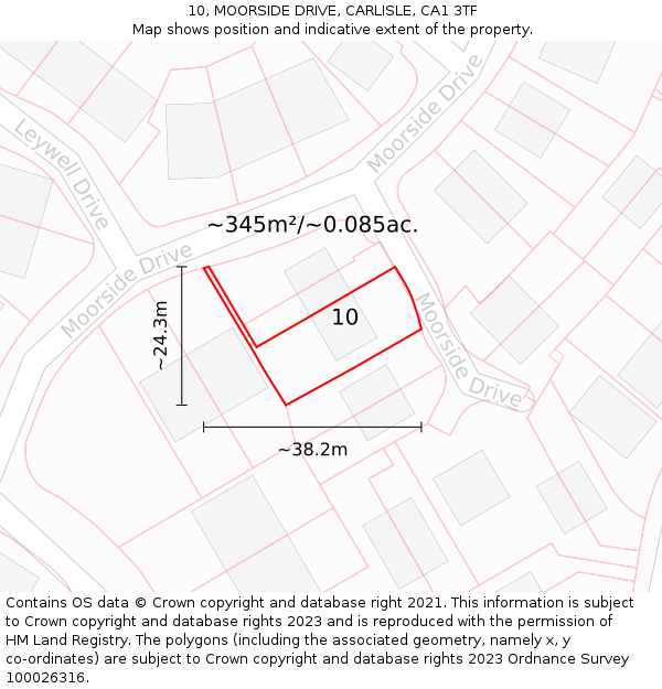 10, MOORSIDE DRIVE, CARLISLE, CA1 3TF: Plot and title map