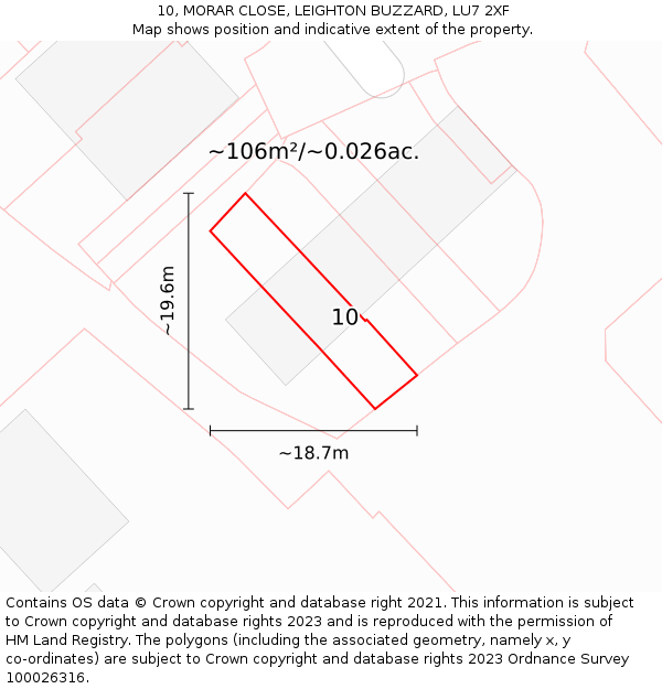 10, MORAR CLOSE, LEIGHTON BUZZARD, LU7 2XF: Plot and title map
