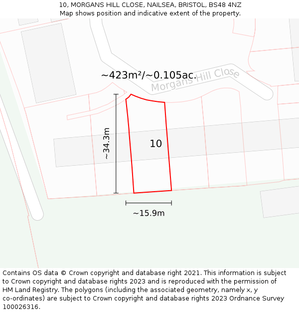 10, MORGANS HILL CLOSE, NAILSEA, BRISTOL, BS48 4NZ: Plot and title map
