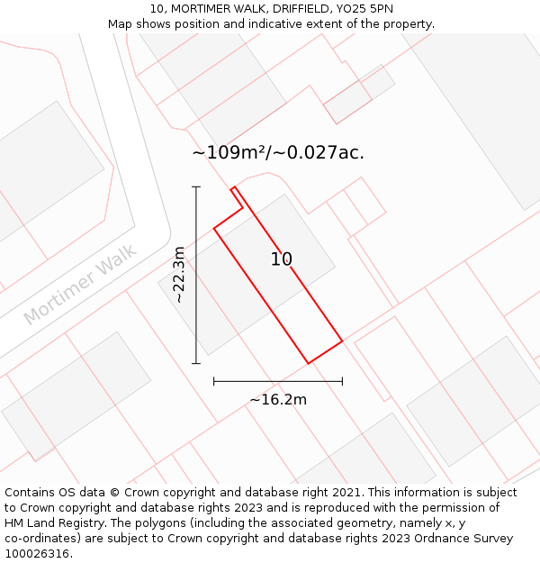 10, MORTIMER WALK, DRIFFIELD, YO25 5PN: Plot and title map