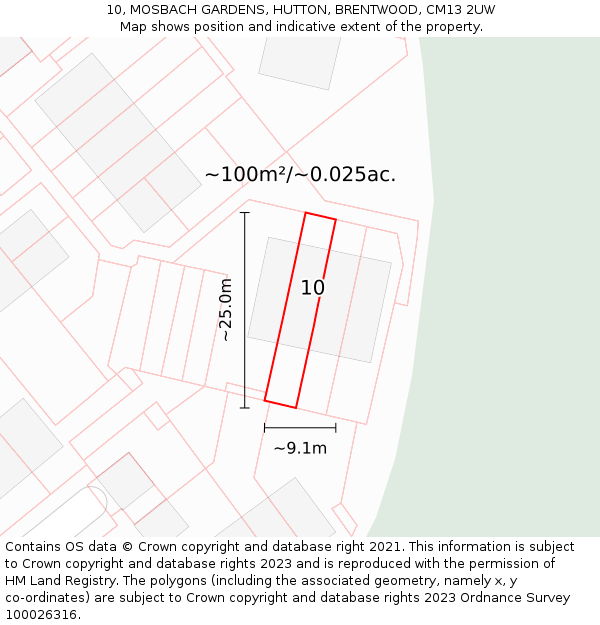 10, MOSBACH GARDENS, HUTTON, BRENTWOOD, CM13 2UW: Plot and title map