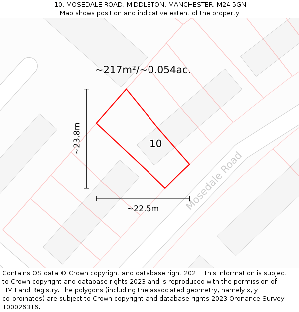 10, MOSEDALE ROAD, MIDDLETON, MANCHESTER, M24 5GN: Plot and title map