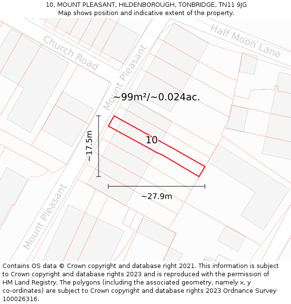 10, MOUNT PLEASANT, HILDENBOROUGH, TONBRIDGE, TN11 9JG: Plot and title map