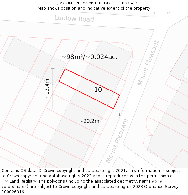 10, MOUNT PLEASANT, REDDITCH, B97 4JB: Plot and title map