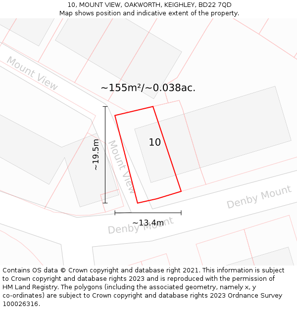 10, MOUNT VIEW, OAKWORTH, KEIGHLEY, BD22 7QD: Plot and title map