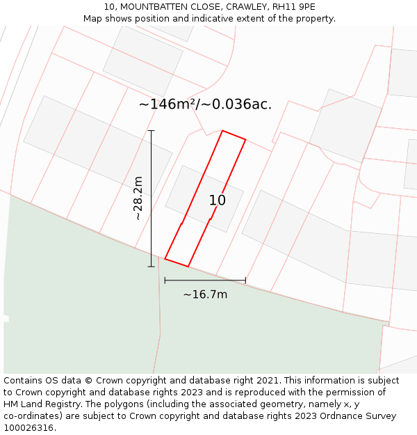 10, MOUNTBATTEN CLOSE, CRAWLEY, RH11 9PE: Plot and title map