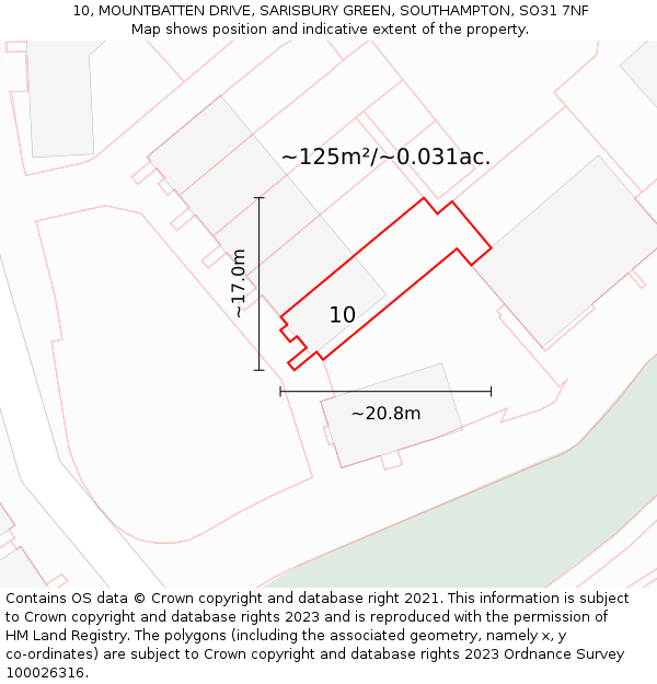 10, MOUNTBATTEN DRIVE, SARISBURY GREEN, SOUTHAMPTON, SO31 7NF: Plot and title map