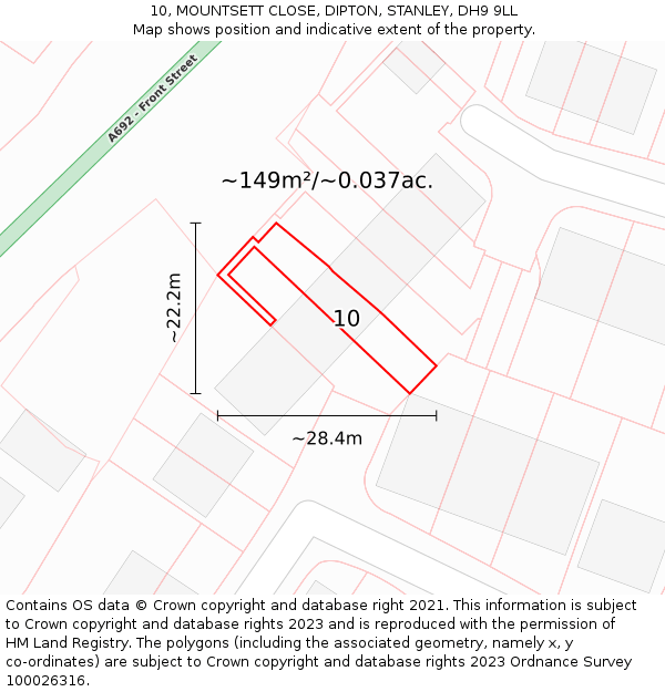 10, MOUNTSETT CLOSE, DIPTON, STANLEY, DH9 9LL: Plot and title map