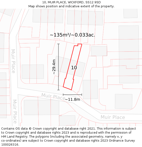 10, MUIR PLACE, WICKFORD, SS12 9SD: Plot and title map