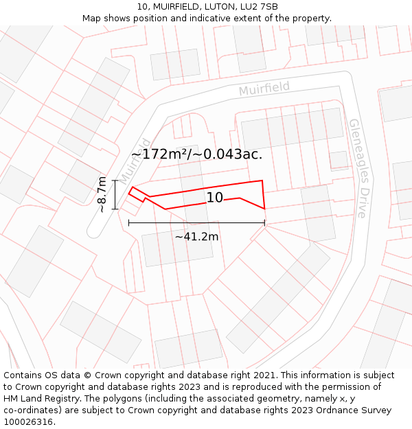 10, MUIRFIELD, LUTON, LU2 7SB: Plot and title map
