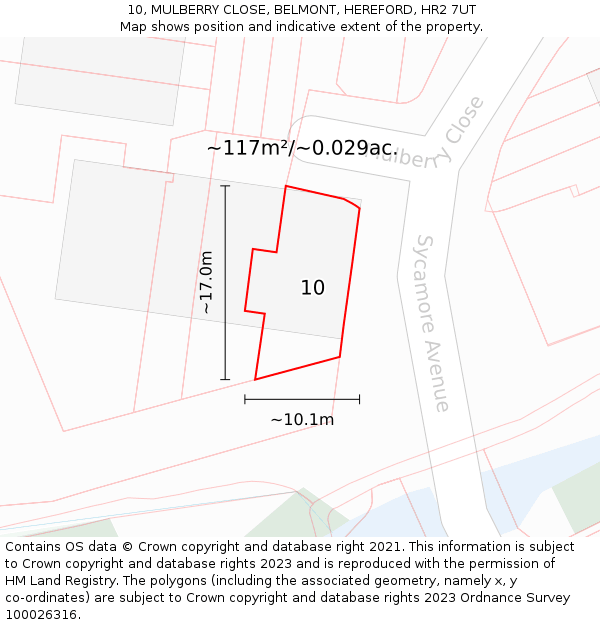 10, MULBERRY CLOSE, BELMONT, HEREFORD, HR2 7UT: Plot and title map