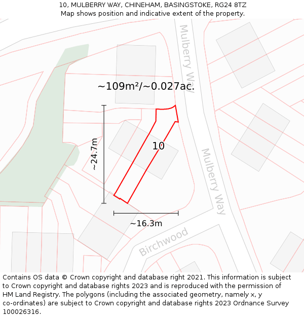 10, MULBERRY WAY, CHINEHAM, BASINGSTOKE, RG24 8TZ: Plot and title map