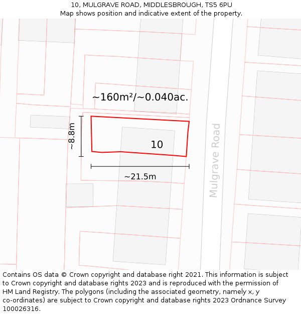 10, MULGRAVE ROAD, MIDDLESBROUGH, TS5 6PU: Plot and title map